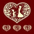 The silhouettes of the heart with the Prince and Princess, retro, set