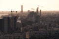 Silhouettes of high-rise buildings under construction in evening. Limassol, Cyprus Royalty Free Stock Photo