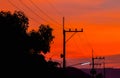 Silhouettes of high voltage power lines Royalty Free Stock Photo