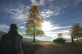 Silhouettes of Hikers and a Swiss Alp Panorama