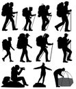 Silhouettes of hiking people