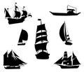 Silhouettes of historic sailing ships