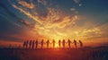 Silhouettes Holding Hands at Sunset.AI generated image Royalty Free Stock Photo