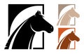 Silhouettes of horse head. Emblem of equestrian center for horse breeding. Simple black and white vector isolated on white Royalty Free Stock Photo