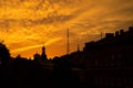 Silhouettes of houses at sunset. Lviv. Ukraine