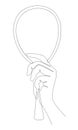 Silhouettes of human hands and a mirror in a modern one line style. Solid line sketches for decor, posters, stickers, logo. Vector