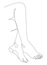 Silhouettes of human legs, foot in modern one line style. Continuous line drawing, aesthetic outline for home decor, posters, wall