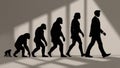 Silhouettes illustrate the journey of human evolution from primal ancestors to a modern man in a suit highlighting the transition Royalty Free Stock Photo