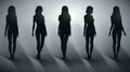 Set of five black silhouettes - girl, woman. The power of women. Generated by AI Royalty Free Stock Photo