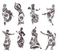 Silhouettes indian dancers in mehndi style