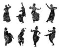 Silhouettes indian dancers in mehndi style Royalty Free Stock Photo