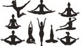 Silhouettes of individuals in various yoga poses, promoting balance and tranquility