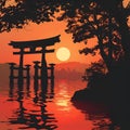 Silhouettes of japan at Sunset