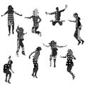 Silhouettes of jumping children with geometric pattern Royalty Free Stock Photo