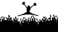Silhouettes of jumping girl with pompoms stredl jump and applauding crowd. Vector illustration