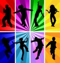 Jumping kids jump silhouettes silhouette child kid vector sport dancing dance teenagers children teens background disco teen party Royalty Free Stock Photo