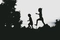 Silhouettes of kids jumping from a sand cliff at the beach Royalty Free Stock Photo