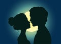 Silhouettes of kissing couple