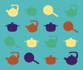 Silhouettes of kitchen utensils on a turquoise background