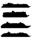 Silhouettes of large cruise ships