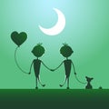Silhouettes of LGBT couple walking in the moonlight. Royalty Free Stock Photo