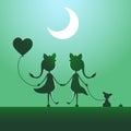 Silhouettes of LGBT couple walking in the moonlight. Royalty Free Stock Photo