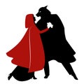 Silhouettes of Little Red Riding Hood and the Wolf dancing isolated