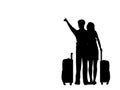 Silhouettes of lovers men and women dream to travel. Royalty Free Stock Photo