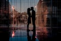 silhouettes loving couple at the window in the modern building, photorealistic, made with Generative AI