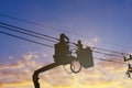 Electricians working on high voltage Royalty Free Stock Photo