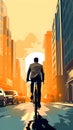 Silhouettes of a man on a bicycle in the rays of the setting sun. A businessman returns home from work. Royalty Free Stock Photo