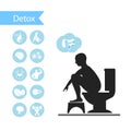 Silhouettes man sitting on a toilet with detox icons