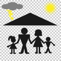 Silhouettes of a man, a woman and two children on a transparent background. Royalty Free Stock Photo