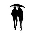 Silhouettes of man and woman under an umbrella