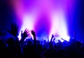 Silhouettes of massive crowd at party concert club music happy Royalty Free Stock Photo