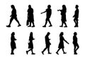 Silhouettes men and women set on white background, Collection people silhouettes walking Royalty Free Stock Photo