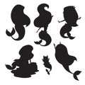 Silhouettes of mermaid girls vector illustration Royalty Free Stock Photo
