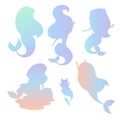 Silhouettes of mermaid girls vector illustration