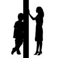 Silhouettes of mom and son separated by wall. Royalty Free Stock Photo