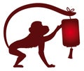 Silhouettes of monkey holding a Chinese lantern with its tail, Vector Illustration Royalty Free Stock Photo