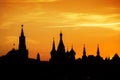 Silhouettes of Moscow Kremlin at Red square on sunset Royalty Free Stock Photo