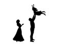 Silhouettes mother and father throws daughte up