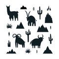 Silhouettes of mountain animals and plants Royalty Free Stock Photo