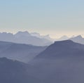 Silhouettes of mountains.