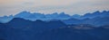 Silhouettes of mountains in the Swiss Alps Royalty Free Stock Photo