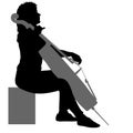 Silhouettes a musician playing the cello on a white background