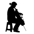 Silhouettes a musician playing the cello on a white background