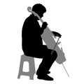 Silhouettes a musician playing the cello on a white background