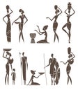 Silhouettes of native African men and women Royalty Free Stock Photo