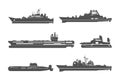 Silhouettes of naval ships design vector illustration